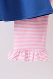 Royal blue puppy pumpkin embroidery pants set