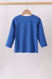 Royal blue puppy pumpkin embroidery top