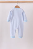 Blue stripe puppy embroidery romper