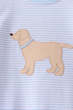 Blue stripe puppy embroidery romper