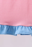 Pink puppy embroidery ruffle pants set