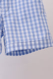 Blue gingham pumpkin embroidery shorts set
