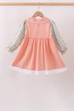 Pumpkin Jacquard plaid button dress