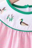 Pink stripe duck embroidery ruffle pants set
