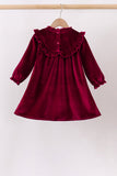 Burgundy velvet Ruffle Dress