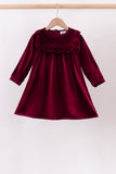 Maroon velvet ruffle dress