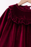 Maroon velvet ruffle dress