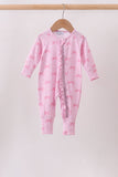 Pink bow print bamboo romper