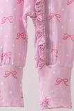 Pink bow print bamboo romper
