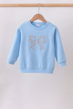 Blue Floral Bow Embroidery Top