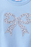 Blue Floral Bow Embroidery Top
