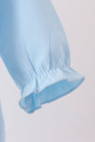 Blue turkey embroidery plaid ruffle bubble