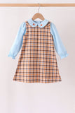 Blue turkey embroidery plaid 2pc set