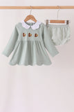 Green turkey embroidery scalloped bloomer set