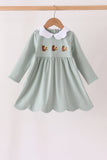 Green turkey embroidery scalloped dress
