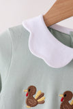 Green turkey embroidery scalloped dress