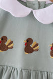 Green turkey embroidery scalloped dress