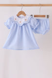 Blue turkey embroidery checkered bloomer set