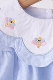 Blue turkey embroidery checkered bloomer set