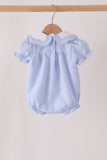 Blue turkey embroidery checkered ruffle bubble