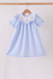 Blue turkey embroidery checkered dress