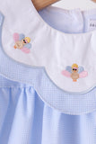 Blue turkey embroidery checkered dress