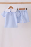 Blue turkey embroidery shorts set