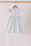 Green plaid turkey embroidery ruffle dress