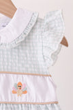 Green plaid turkey embroidery ruffle dress