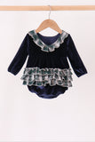 Navy plaid ruffle bubble
