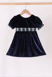 Navy plaid bow dress