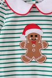 Green stripe gingerbread embroidery ruffle romper