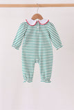 Green stripe gingerbread embroidery ruffle romper