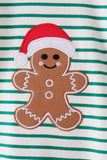 Green stripe gingerbread embroidery romper