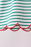 Green stripe gingerbread embroidery scalloped pants set