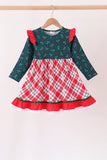 Forest holly plaid ruffle dress