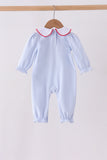 Blue stripe santa embroidery ruffle romper