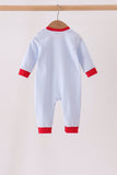 Blue stripe santa embroidery romper