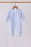 Blue christmas tree gingerbread embroidery stripe romper