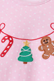 Pink christmas tree gingerbread embroidery pants set