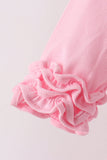 Pink stripe santa embroidery ruffle pants set