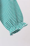 Green gingerbread embroidery stripe ruffle romper