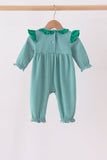 Green gingerbread embroidery stripe ruffle romper