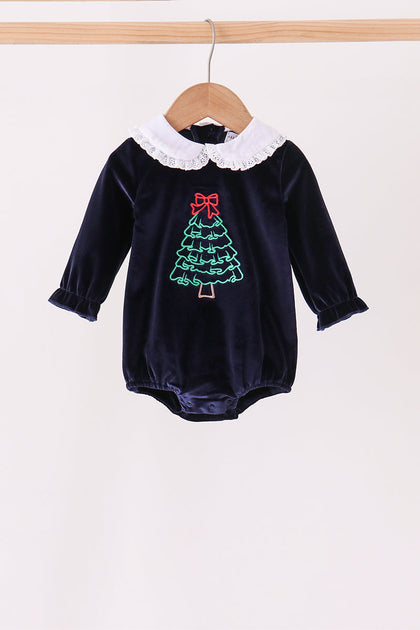 Navy christmas tree embroidery bubble