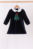 Navy christmas tree embroidery dress