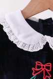 Navy christmas tree embroidery dress
