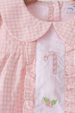 Pink candy cane holly embroidery plaid pants set