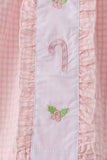 Pink candy cane holly embroidery plaid pants set