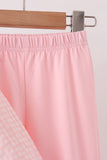 Pink candy cane holly embroidery plaid pants set