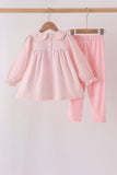 Pink candy cane holly embroidery plaid pants set